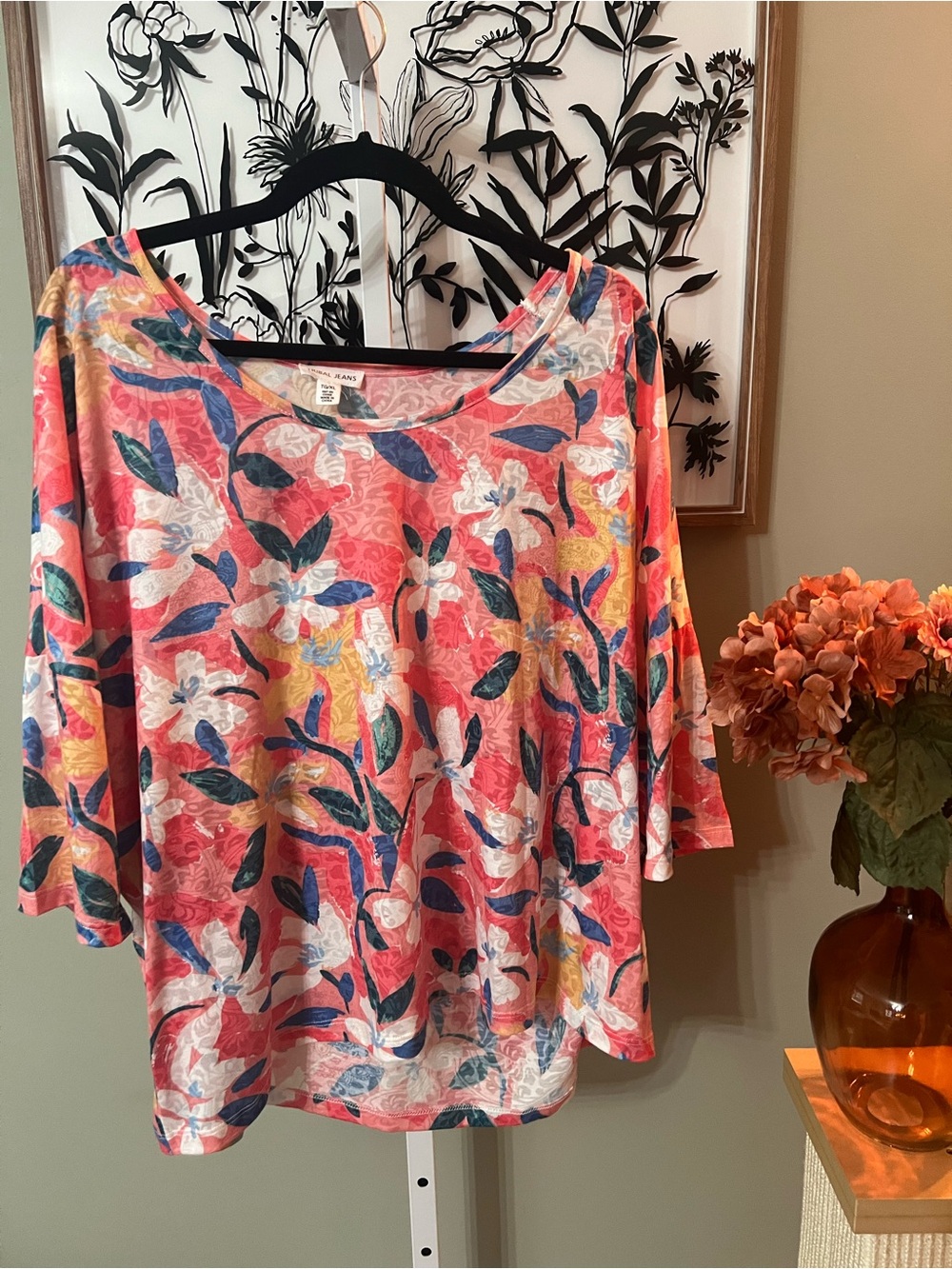 Tribal Jeans Multicolor Vibrant Floral Tropical Print Flowy Blouse Size XL